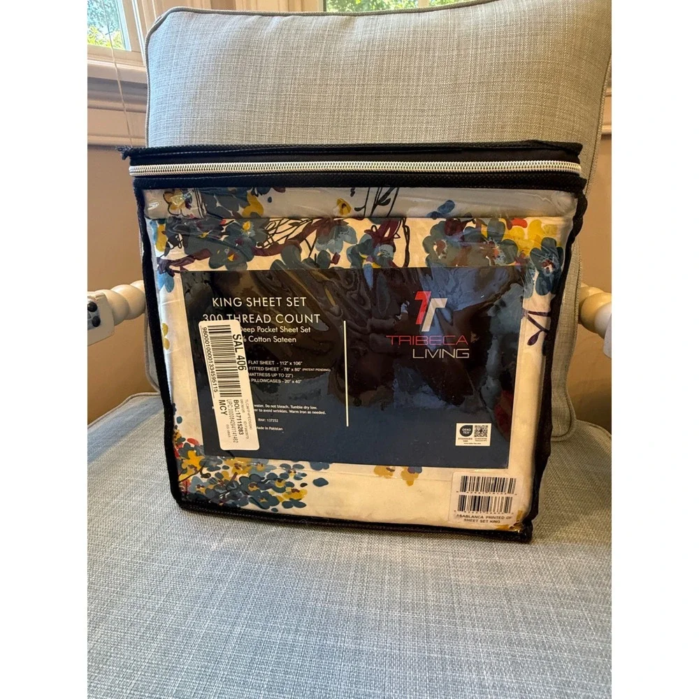 Tribeca Living King Sheet Set 300TC Cotton Sateen Casablanca Floral Deep Pocket